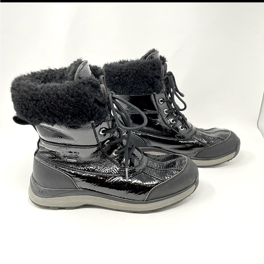 UGG Shiny Black Winter Boots with Plush Trim